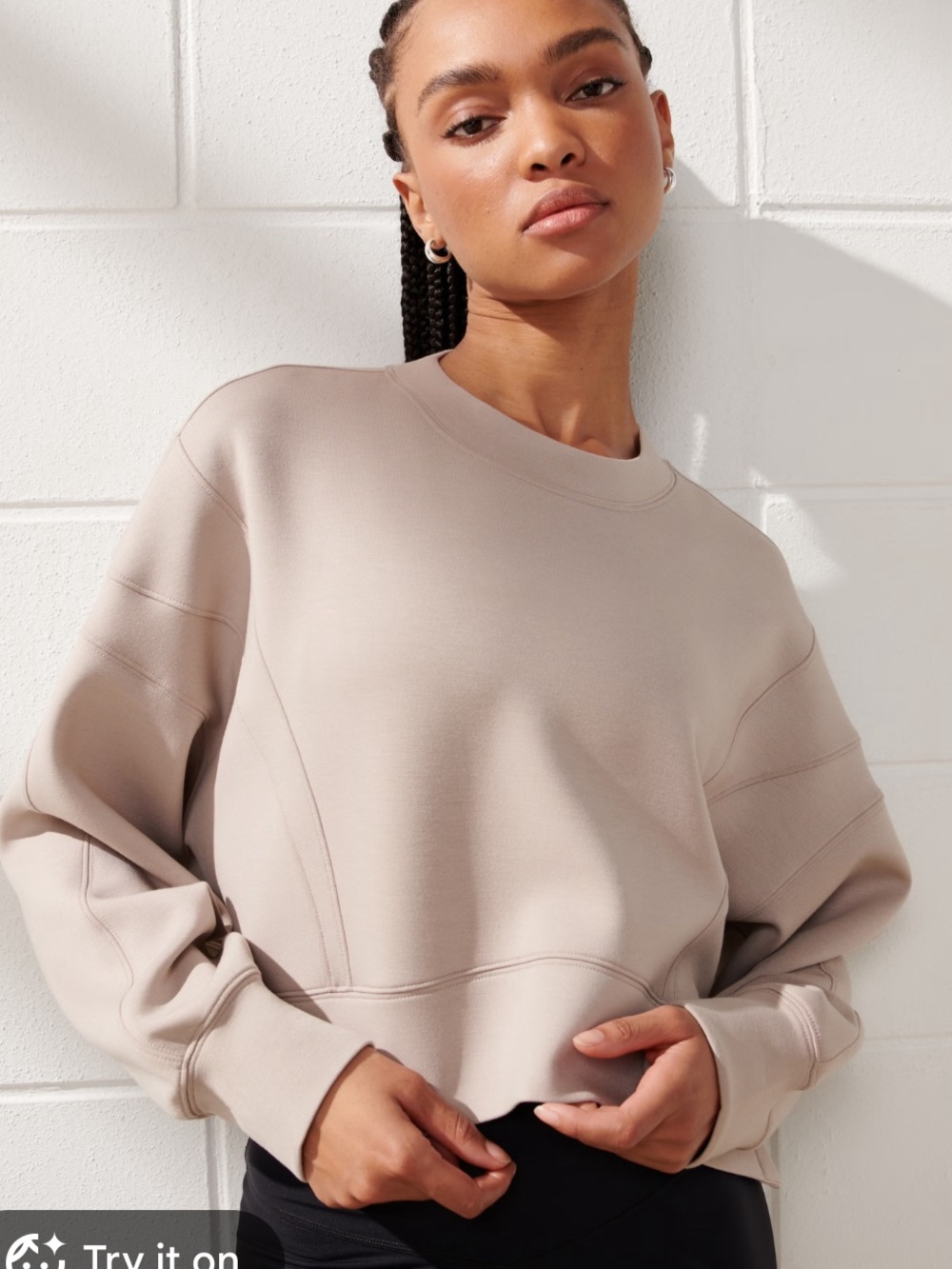 Abercrombie & Fitch YPB NeoKNIT Crew Sweatshirt in Light Taupe
